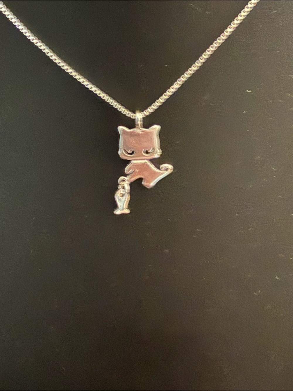 Silver Cat Pendant Necklace - Cute Cat and Fish Charm